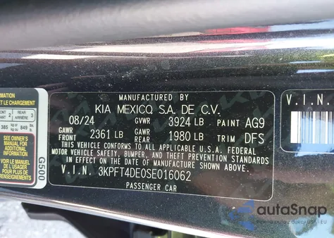 2025 Kia K4 Lxs z USA, uszkodzony, nr VIN 3KPFT4DE0SE016062